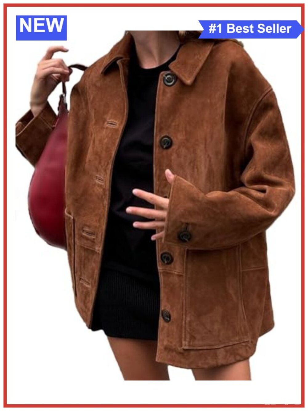 Faux Suede Midi Shacket Coat Button Down Long Sleeve